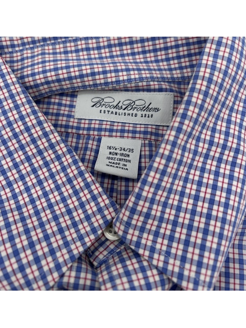 Brooks Brothers Men’s Blue and Red Windowpane Check Dress Shirt